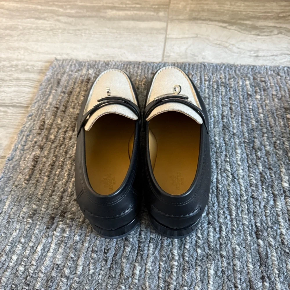 Hermes Destin Black and Gray Canvas Loafer - Picture 2 of 5